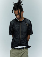 詳細画像:サイクリングジャケットのダブルジッパーとパッチディテール