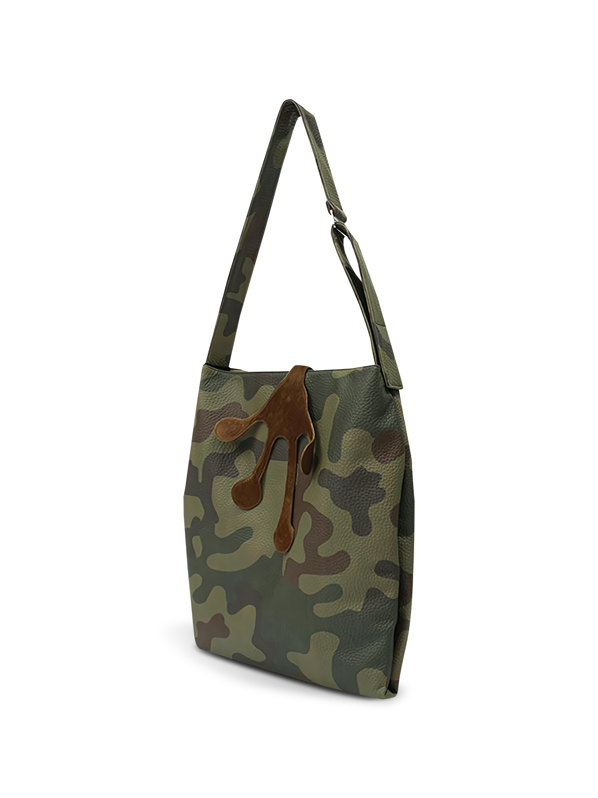 詳細画像:迷彩柄PUレザー素材と馬の毛フロッグクローパーツのディテール