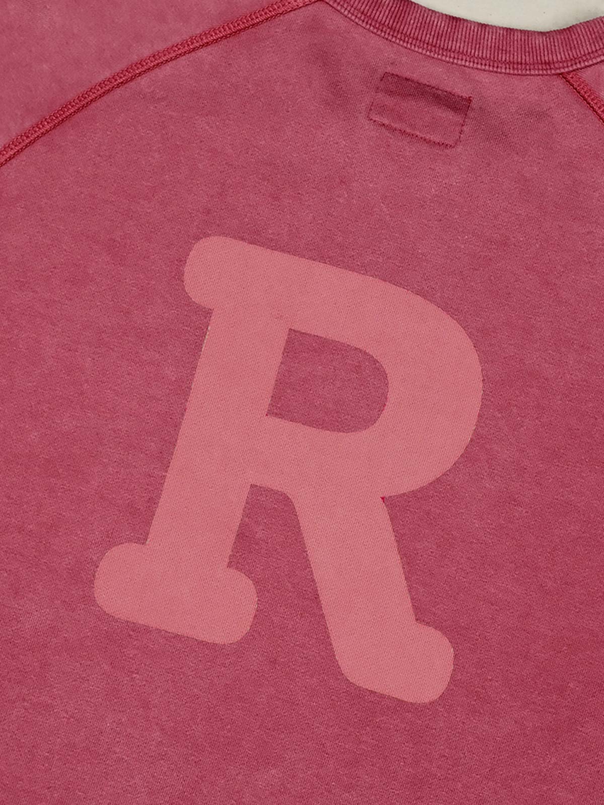 製品画像
「N.COLOR懐かしさの色シリーズの色落ち加工スウェット全体イメージ。420g厚手コットン生地とスノーウォッシュ加工が特徴で、レトロカラーがヴィンテージスタイルを引き立てる一着。」
詳細画像
「胸元の英文字プリントとスノーウォッシュ加工による色落ち感が際立つ生地のディテールクローズアップ。柔らかな肌触りと褪色の質感が魅力。」