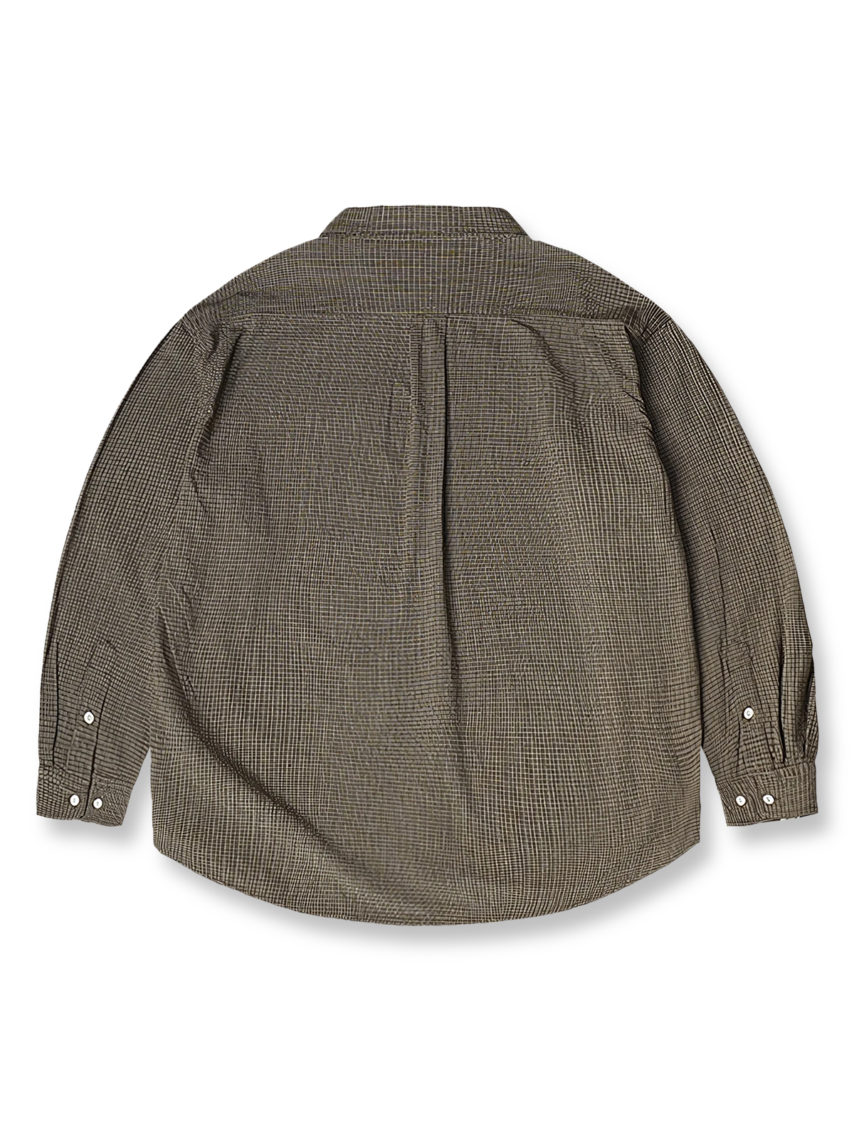 製品画像
「細かいチェック柄とパッチポケットデザインを特徴とする長袖シャツ全体イメージ。コットン100%生地の柔らかさと通気性、自然な落ち感が魅力。」
詳細画像
「胸元のユニークな配置のパッチポケットと立体感のあるチェック柄生地のディテールをクローズアップ。シワになりにくい特性も備えた高品質なコットン素材。」