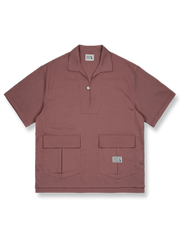 コットン&リネン プルオーバーポケット付き半袖シャツ