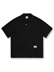 コットン&リネン プルオーバーポケット付き半袖シャツ