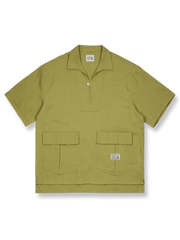 コットン&リネン プルオーバーポケット付き半袖シャツ