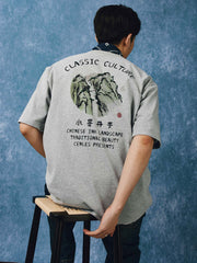 水墨画スタイル『水墨丹青』プリント半袖Tシャツ