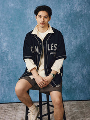 レトロ刺繍入りベースボールシャツ