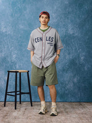 レトロ刺繍入りベースボールシャツ