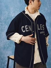 レトロ刺繍入りベースボールシャツ