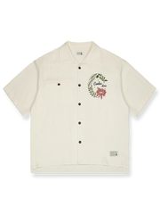 キューバカラー綿麻 半袖シャツ