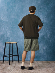 ワッフル織り ドロップショルダー カジュアル半袖Tシャツ