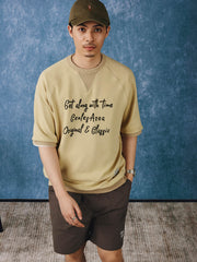 ワッフル織り ドロップショルダー カジュアル半袖Tシャツ