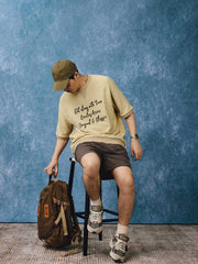 ワッフル織り ドロップショルダー カジュアル半袖Tシャツ