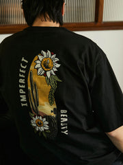 デザート フラワー 刺繍入り半袖Tシャツ