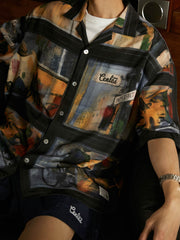 雨の日 街景油画 ハワイアンシャツ