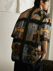 雨の日 街景油画 ハワイアンシャツ