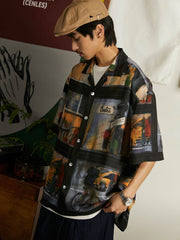 雨の日 街景油画 ハワイアンシャツ