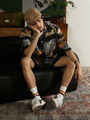 雨の日 街景油画 ハワイアンシャツ