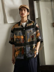 雨の日 街景油画 ハワイアンシャツ