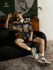 雨の日 街景油画 ハワイアンシャツ