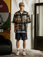 雨の日 街景油画 ハワイアンシャツ