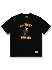 ナイトオウルドリンカープリント半袖Tシャツの正面全体図、三色を展示