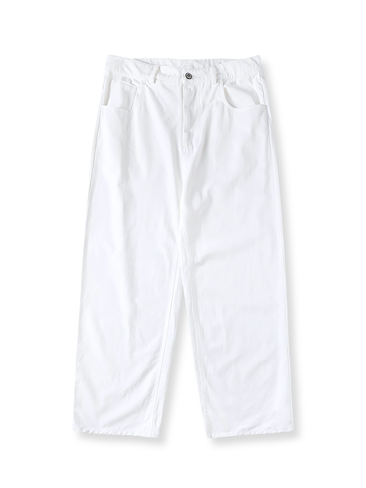 製品画像: ウィービングの織りストレートロングスラックスの全体展示。ピュアホワイトのカラーが特徴で、シンプルでレトロなデザインが際立つロングスラックス。通勤やカジュアルなシーンに最適なアイテム。
詳細画像: ウエスト部分とジッパーのディテール特写。ウィービング織りによる高級感と耐久性、細部まで丁寧に仕上げられたジッパーとハイウエストデザインが強調されています。