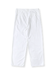 製品画像: ウィービングの織りストレートロングスラックスの全体展示。ピュアホワイトのカラーが特徴で、シンプルでレトロなデザインが際立つロングスラックス。通勤やカジュアルなシーンに最適なアイテム。
詳細画像: ウエスト部分とジッパーのディテール特写。ウィービング織りによる高級感と耐久性、細部まで丁寧に仕上げられたジッパーとハイウエストデザインが強調されています。