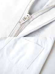 製品画像: ウィービングの織りストレートロングスラックスの全体展示。ピュアホワイトのカラーが特徴で、シンプルでレトロなデザインが際立つロングスラックス。通勤やカジュアルなシーンに最適なアイテム。
詳細画像: ウエスト部分とジッパーのディテール特写。ウィービング織りによる高級感と耐久性、細部まで丁寧に仕上げられたジッパーとハイウエストデザインが強調されています。