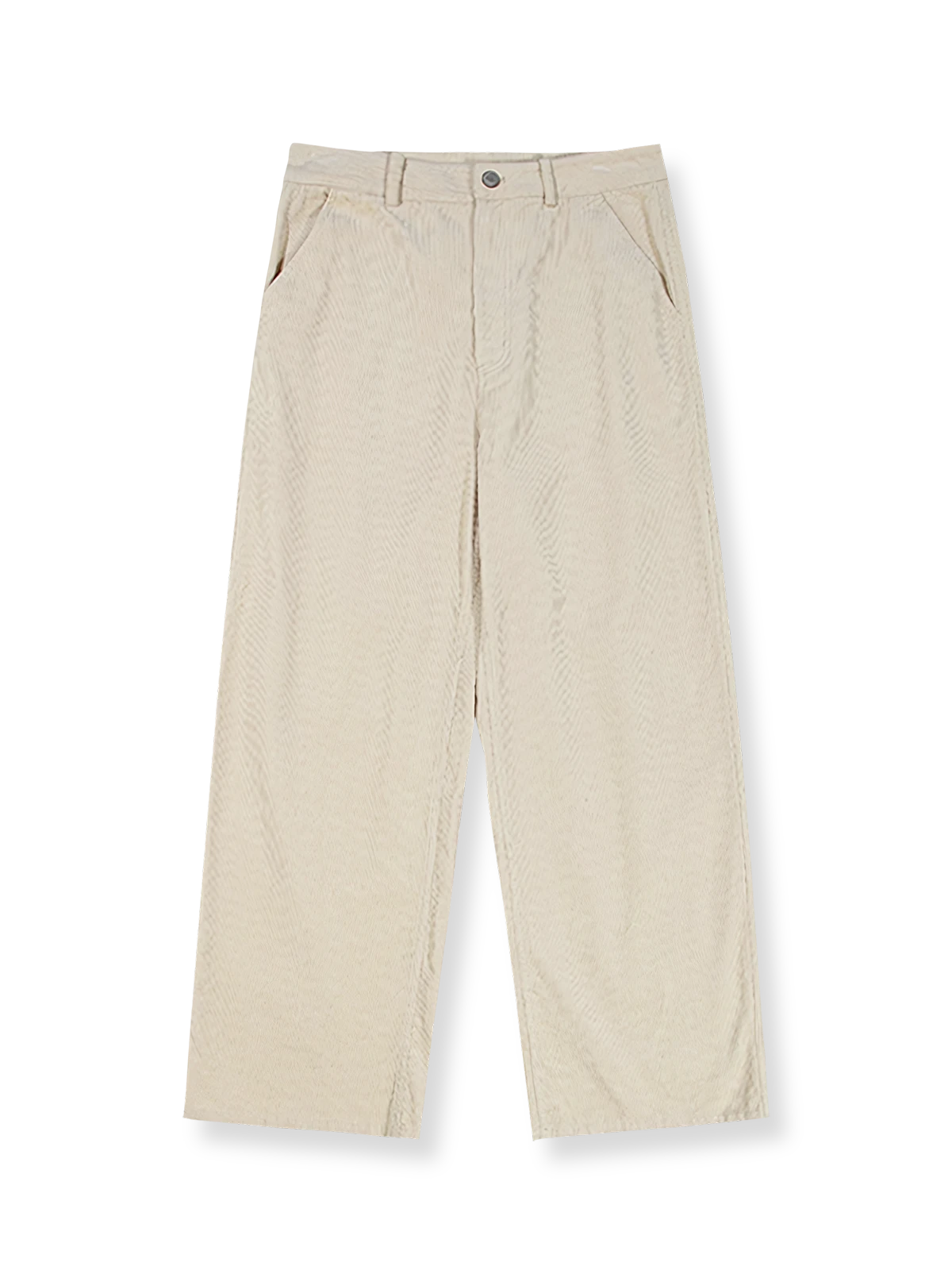 製品画像: 14ウェールのコットンコーデュロイ素材を使用したワイドパンツの全体画像。柔らかな肌触りと自然なドレープ感が魅力的で、通勤やカジュアルシーンにぴったりの一着。
詳細画像: コーデュロイ素材のディテールと裾デザインを映したクローズアップ画像。製品染め加工による深みのあるカラーと、ワイドシルエットの滑らかなラインが際立つ。
