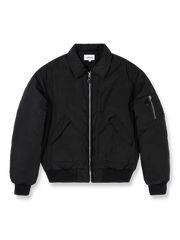 製品画像: 深みのあるバーガンディカラーが映えるヴィンテージ風ショート丈フライトジャケットの正面画像
詳細画像: 防寒性を高めるリブ袖口とデザイン性のあるジッパーポケットのディテール画像