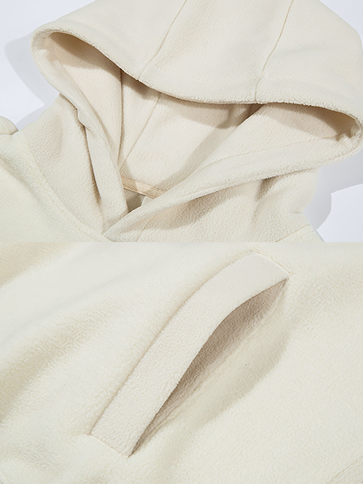 製品画像: 柔らかなフリース素材とレトロデジタルプリントが特徴的なフード付きスウェットの全体正面画像。肌触りが良く、優れた保温性で秋冬にぴったりのデザインが映える。
詳細画像: 胸元に施されたレトロなデジタルプリントのディテールと、高品質フリース素材の滑らかな質感のクローズアップ画像。快適な着心地が伝わる生地感をアピール。