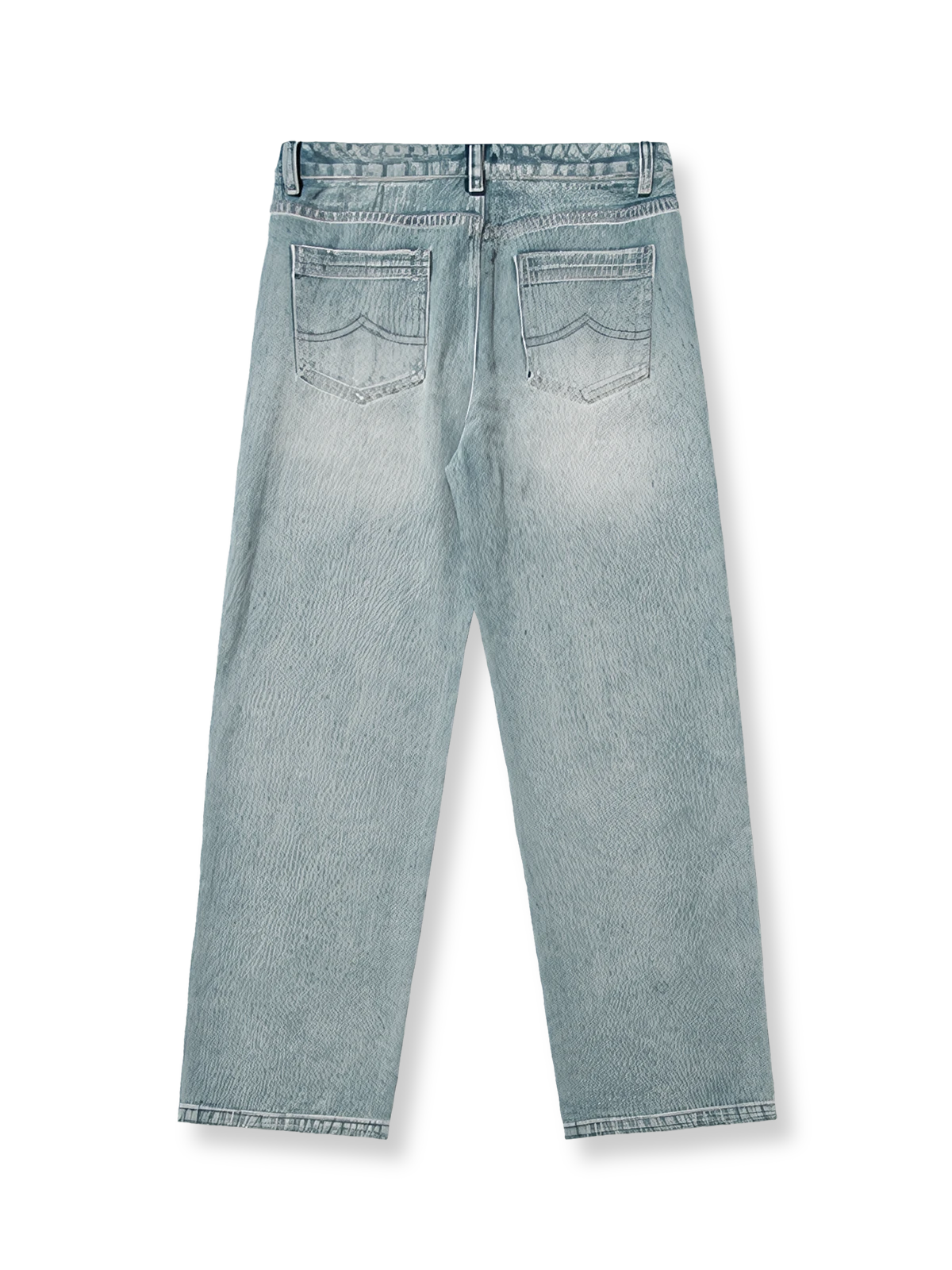 製品画像: ウォッシュド加工とヒゲ加工を施したストレートデニムパンツ全体展示、アメリカンヴィンテージスタイルのディテールが際立つデザイン
詳細画像: ヒゲ加工とウォッシュド加工のディテールクローズアップ、自然な色褪せ感とヴィンテージ感を強調