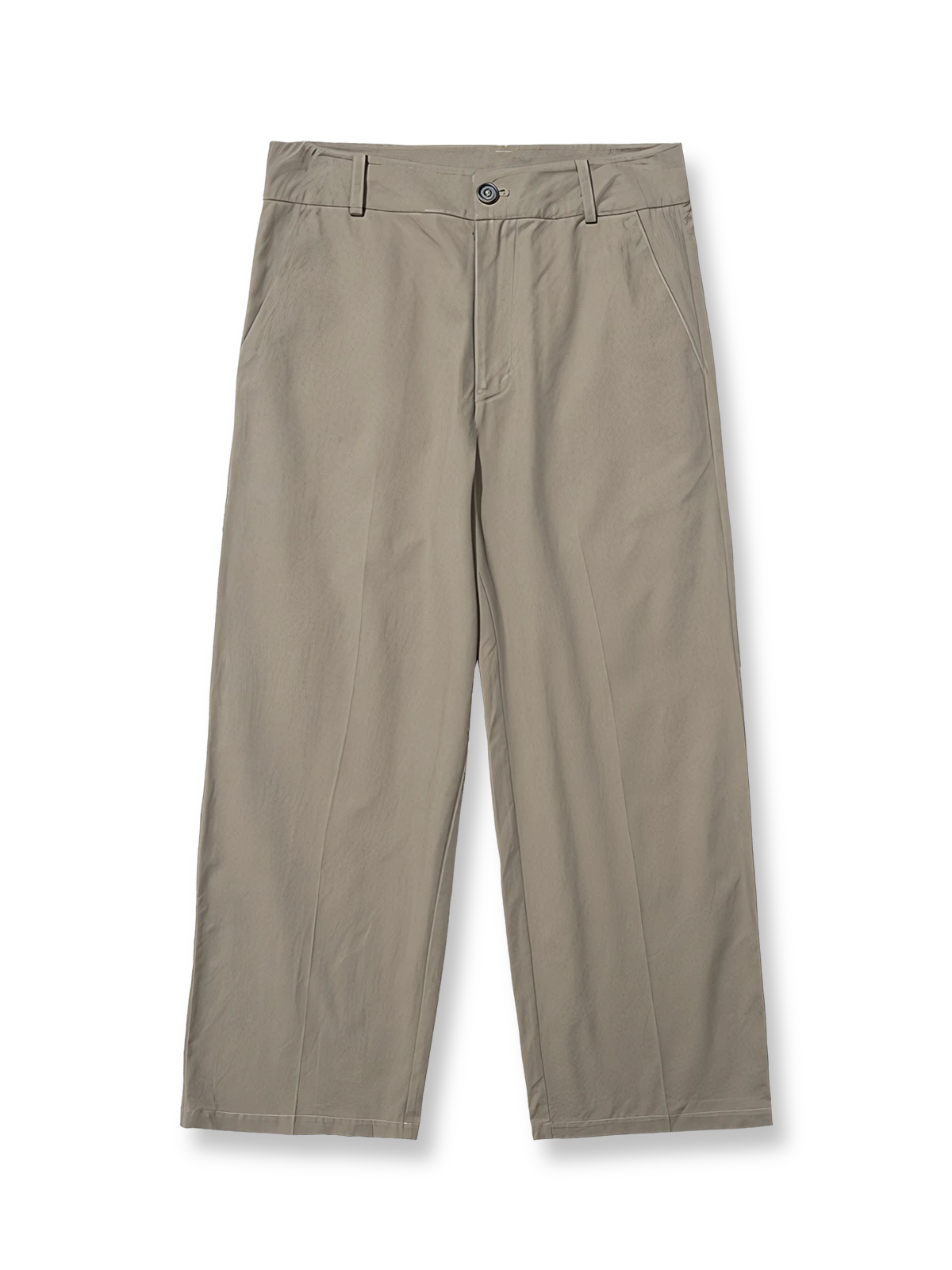 製品画像: クラシックな前中プリーツデザインとドレープ感のあるワイドレッグカットを特徴としたヴィンテージスタイルのスラックス全体展示、100%コットン素材使用
詳細画像: 前中プリーツデザインとハイウエストディテールのクローズアップ、優雅なドレープ感と流れるようなラインを強調