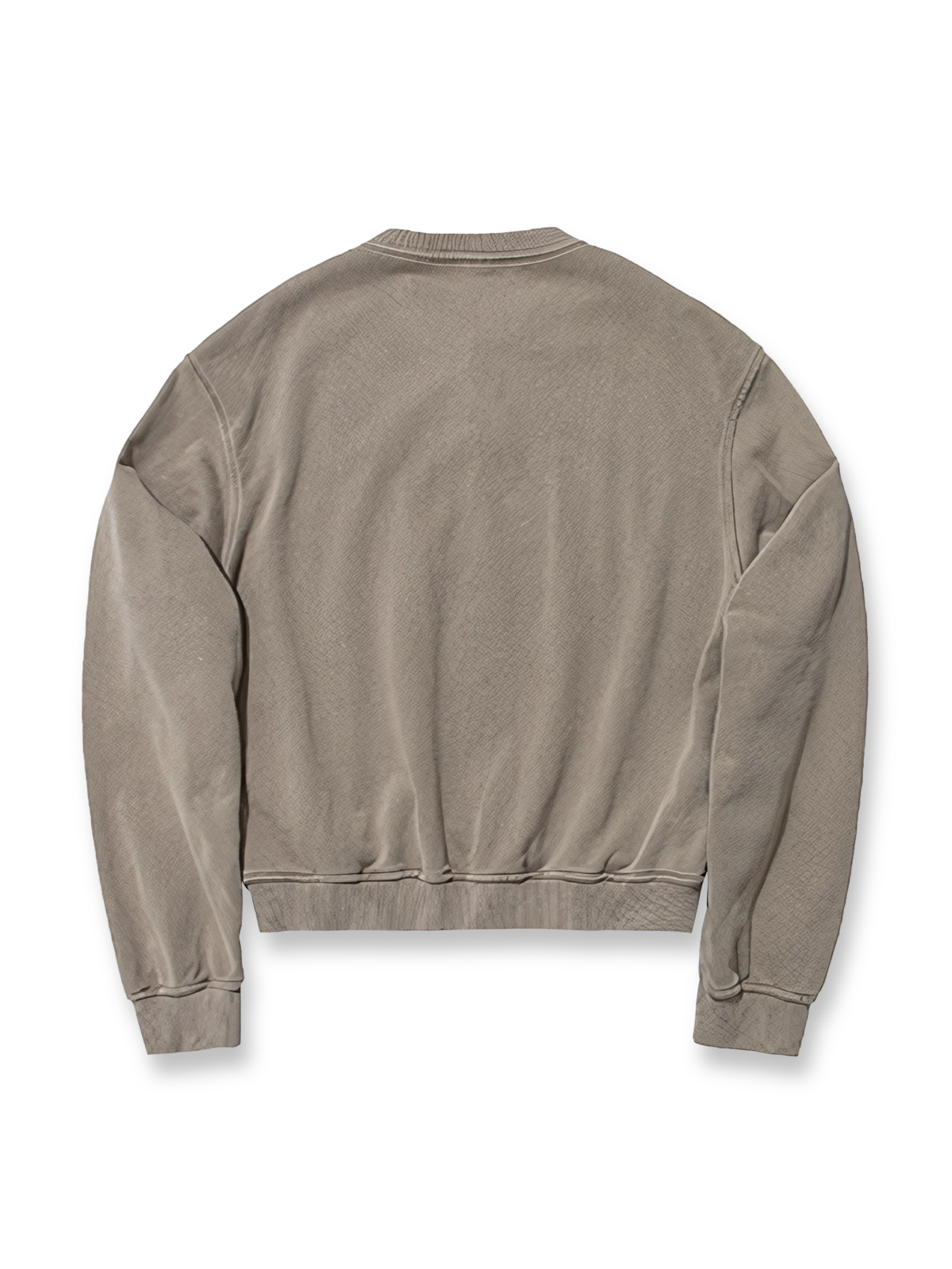 製品画像: ヘンリーネックデザインとショート丈のヴィンテージ風プルオーバースウェット全体展示、色褪せ加工とボクシーシルエットが特徴的
詳細画像: ヘンリーネックのディテールと塩揉み加工による自然なヴィンテージ感のクローズアップ、リブデザインが強調された袖口と裾