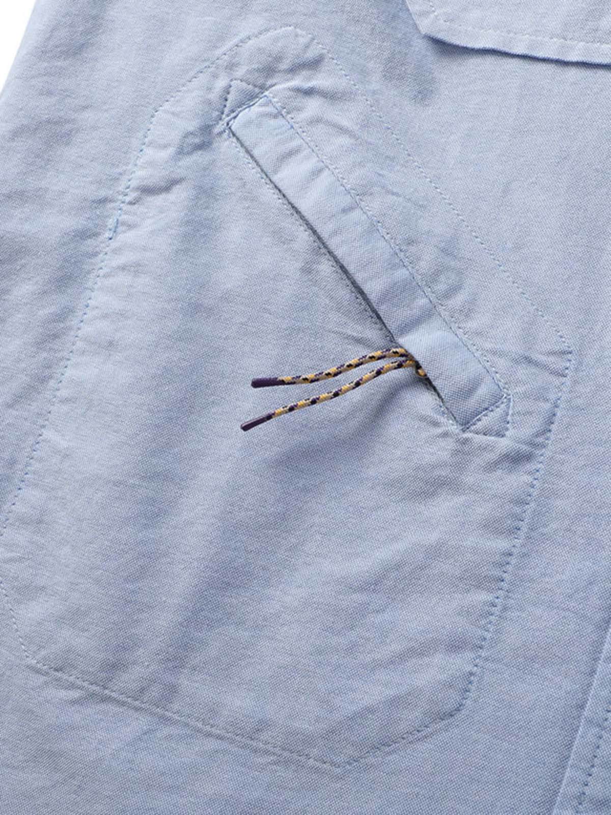 詳細画像:斜めジッパーポケットとラウンドヘムのディテール