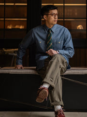 シャンブレー長袖シャツ