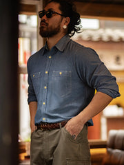 シャンブレー長袖シャツ