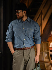 シャンブレー長袖シャツ