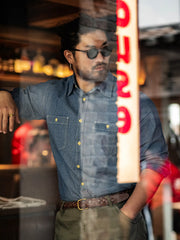 シャンブレー長袖シャツ