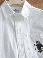 オックスフォード 猫刺繍シャツ