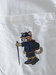 オックスフォード 猫刺繍シャツ