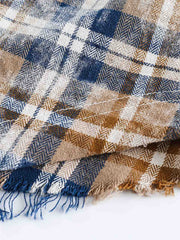 レトロチェック綿ターンダウンカラーシャツ