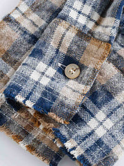 レトロチェック綿ターンダウンカラーシャツ