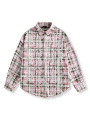 レトロチェック綿ターンダウンカラーシャツ