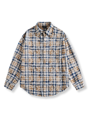 レトロチェック綿ターンダウンカラーシャツ