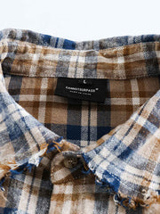 レトロチェック綿ターンダウンカラーシャツ