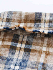 レトロチェック綿ターンダウンカラーシャツ