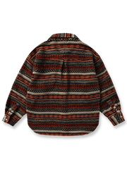 製品画像: 民族風ジャガードツイード長袖シャツの正面展示画像。独特なジャガードツイード柄と加厚デザインで、レトロな民族風スタイルを強調。ウール混紡素材で暖かさを提供。
詳細画像: ジャガードツイード柄の織り目と、ウール混紡素材の質感をアップで展示。厚手デザインが秋冬に最適な保温性を実現。