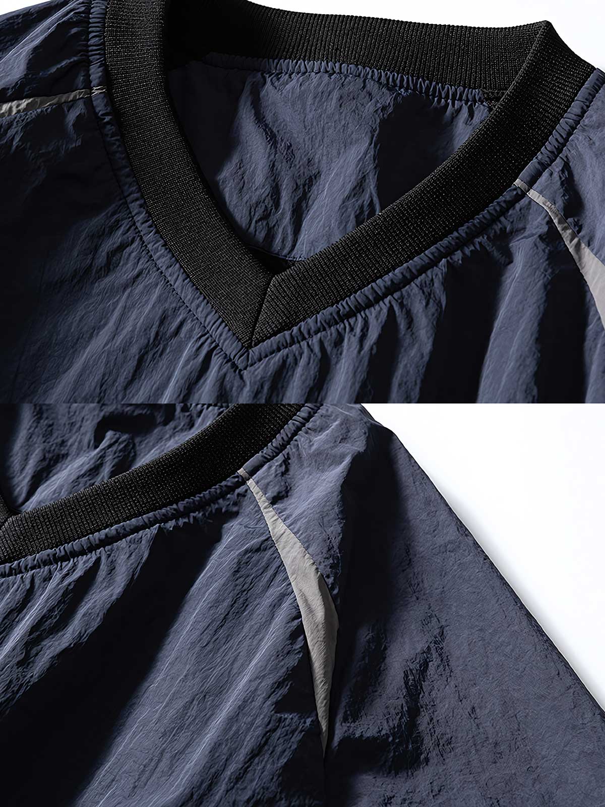 製品画像
「軽量で通気性に優れた機能性プルオーバースウェットシャツ正面展示図。100%ナイロン素材使用で、防風性と耐久性を兼ね備え、アウトドアスポーツに最適な一着。」
詳細画像
「ゴム仕様の袖口ディテールと胸元に刺繍されたシンプルなロゴの特写。袖口のゴムが保温効果を強化し、シンプルなデザインで上質感を演出。」