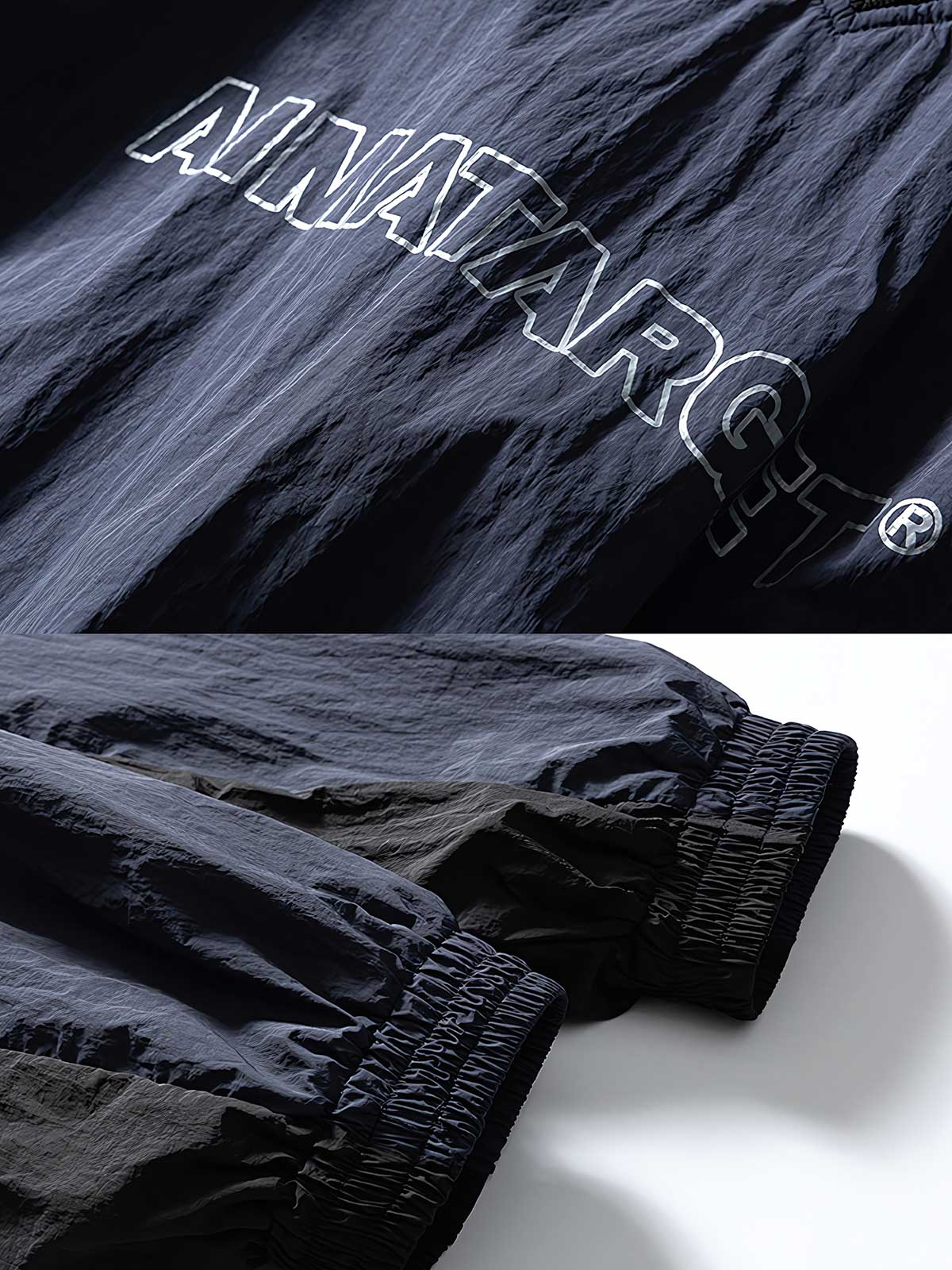 製品画像
「軽量で通気性に優れた機能性プルオーバースウェットシャツ正面展示図。100%ナイロン素材使用で、防風性と耐久性を兼ね備え、アウトドアスポーツに最適な一着。」
詳細画像
「ゴム仕様の袖口ディテールと胸元に刺繍されたシンプルなロゴの特写。袖口のゴムが保温効果を強化し、シンプルなデザインで上質感を演出。」