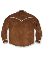 刺繍入りアメカジ西部風コーデュロイシャツ、正面と背面の全体図